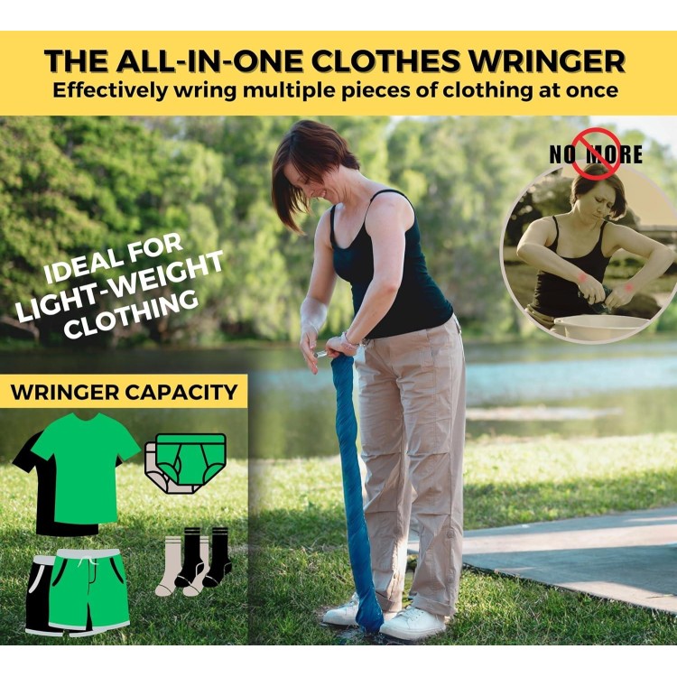 Original Ultra Light Clothes Wringer - Ideal for Light-Weight Clothing, Manual Hand Crank Laundry Wringer for Off Grid Living, Camping, Hotel and Travel - Compact, Eco-Friendly Towel Wringer