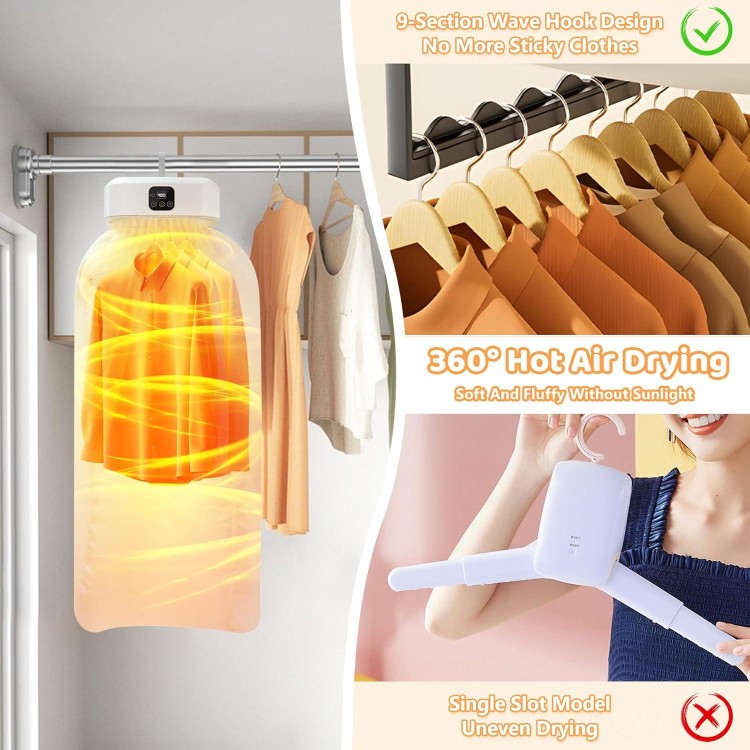 Portable Clothes Dryer,Foldableportable Dryer With Timer Function,Clothes Dryer For Travel,Apartment,Rv,Home,For All Kinds Of Light Clothing,Underwear,Baby Clothes And Socks,Mini Dryer With Drying Bag