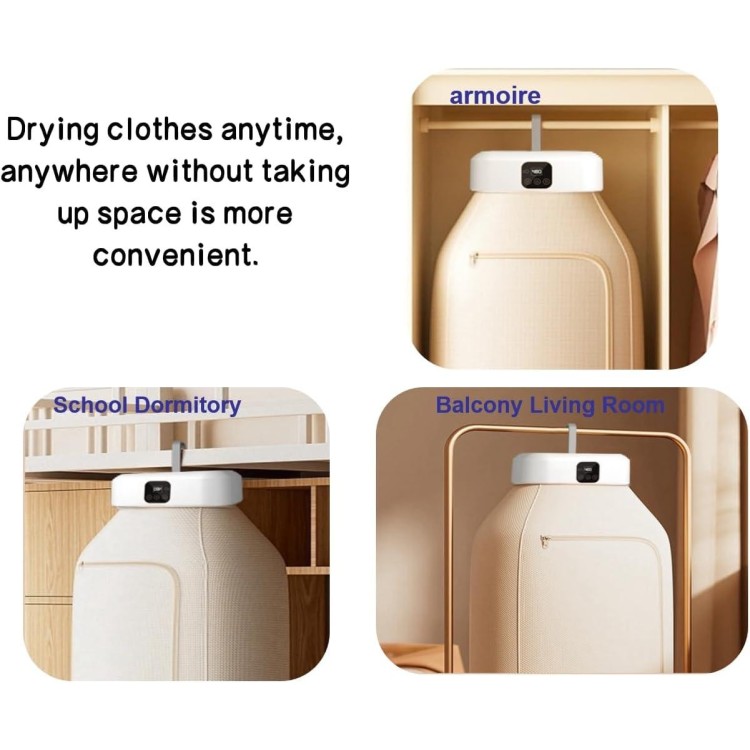 Foldable Mini Drying Machine with Dryer Bag,Portable Clothes Dryer,Small Electric Laundry Dryer with Remote Control for Light Clothes, Underwear, Baby Clothes,Suitable for Apartment,Rv,Travel,Home