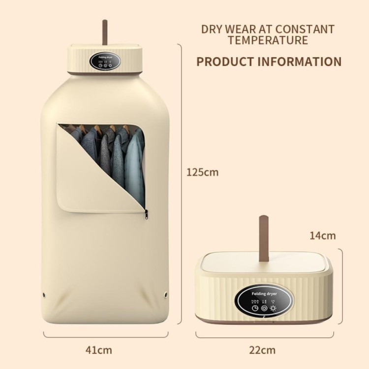 Portable Clothes Dryer - Fast Drying, Timed Quiet Drying, Portable Compact Foldable Dryer Machine for Apartments Home Travel RVs (KHAKI)