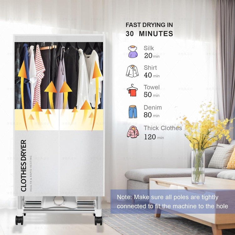 Clothes Dryer, Portable Drying Machine with Timer, 60inch Laundry Drying Wardrobe with Large Capacity, Electric Dryer/Rack for Home | Appartments (Grey MK1)