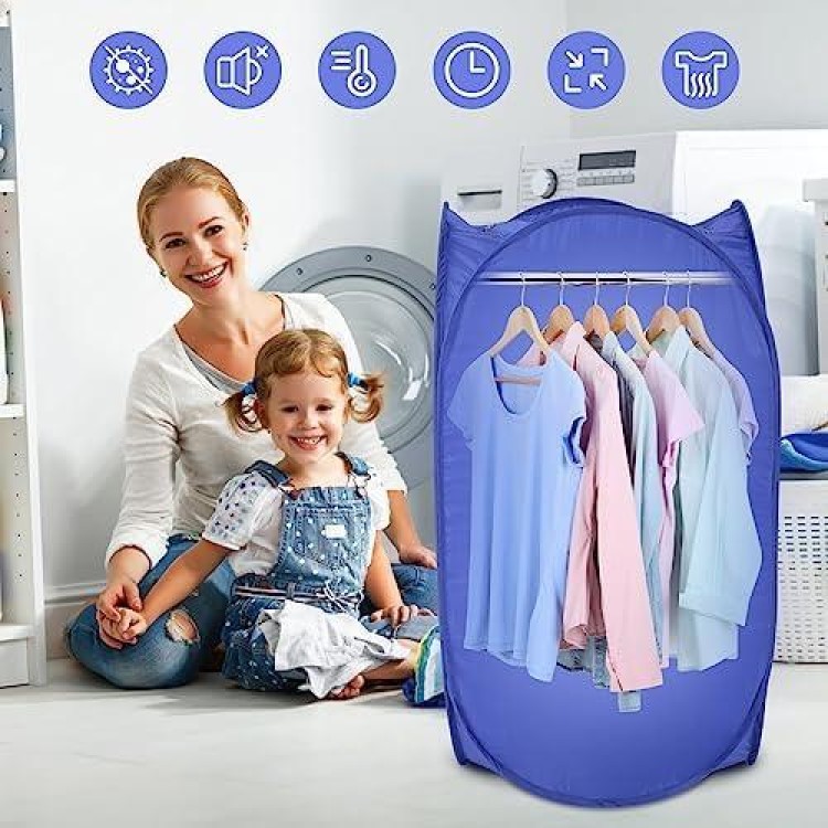 Electric Clothes Dryer, 800W Vent-less Portable Electric Air Clothing Drying Machine Fast Dryer Fold-able Fast Garment Dryer Heater for Home Dormitory Travelling 19.69 x 19.69 x 35.43inch US Plug