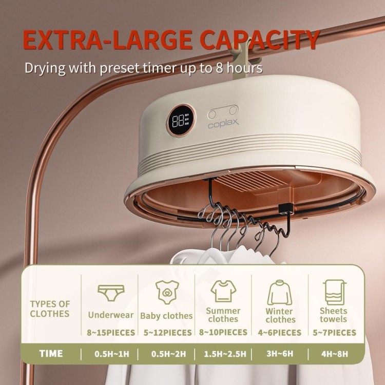 Portable Dryer - Quickly Drying, 1H - 8H Smart Timer, Portable Electric Clothes Dryer for Apartments Travel Dorm RVs, For Light Clothes, Underwear, Baby Clothes