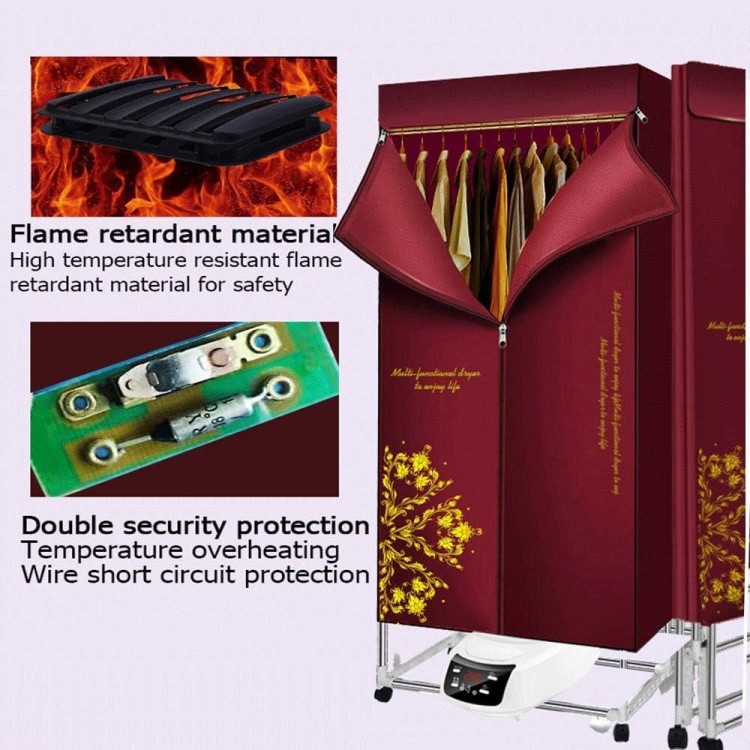 Foldable Clothes Dryer 110v-240v Electric Portable Household Folding-Dry Machine with Remote Control Adjustable Timer Low Noise for Home,Laundry,Apartment 1500W (Red-Flower)