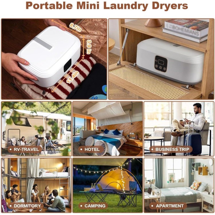 Portable Clothes Dryer, Convenient Compact Mini Laundry Dryers with Remote Control/Dryer Bag/1-8 Hours Timing/2-Speed Adjustment,Foldable Small Electric Dryer Machine, for Travel, Apartment, RV, Dorm