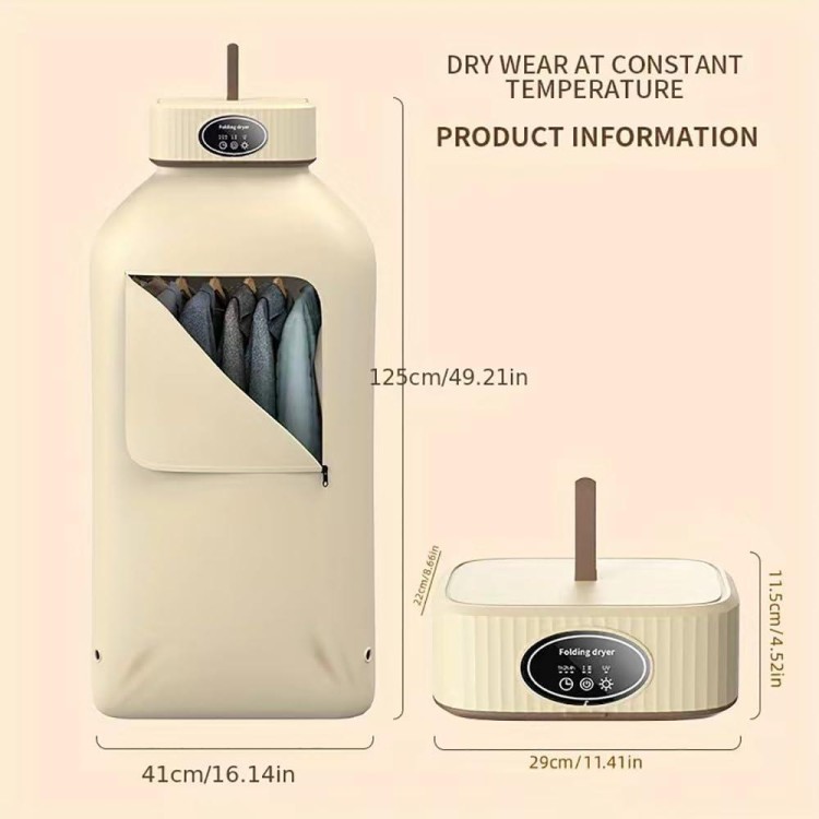 Portable Clothes Dryer, 600W Portable Dryers for Apartment, Travel, Dryer Machine Compact Dryer Machine for Small Clothes, Underwear, Baby Clothes, Hanging Dryer Machine with Timer Function (Khaki)