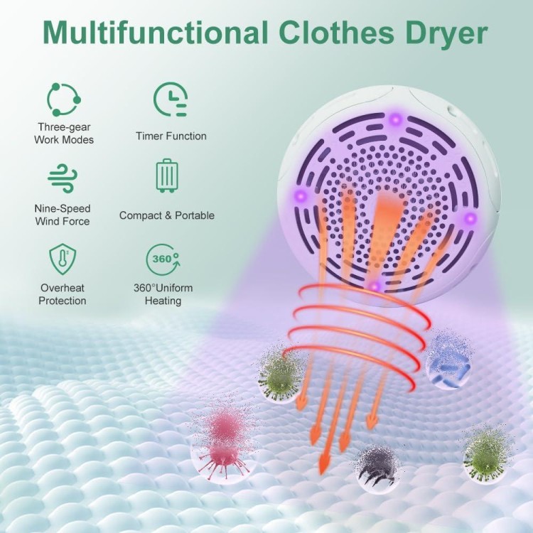 Portable Clothes Dryer Electric Multifunctional Clothe Dryer Heated Foldable Drying Rack Airer with Timer Compact Clothes Dryer Machine for Apartments RV Travel