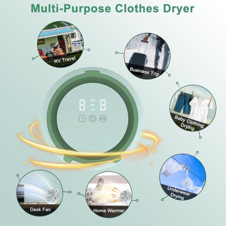 Portable Clothes Dryer Electric Multifunctional Clothe Dryer Heated Foldable Drying Rack Airer with Timer Compact Clothes Dryer Machine for Apartments RV Travel