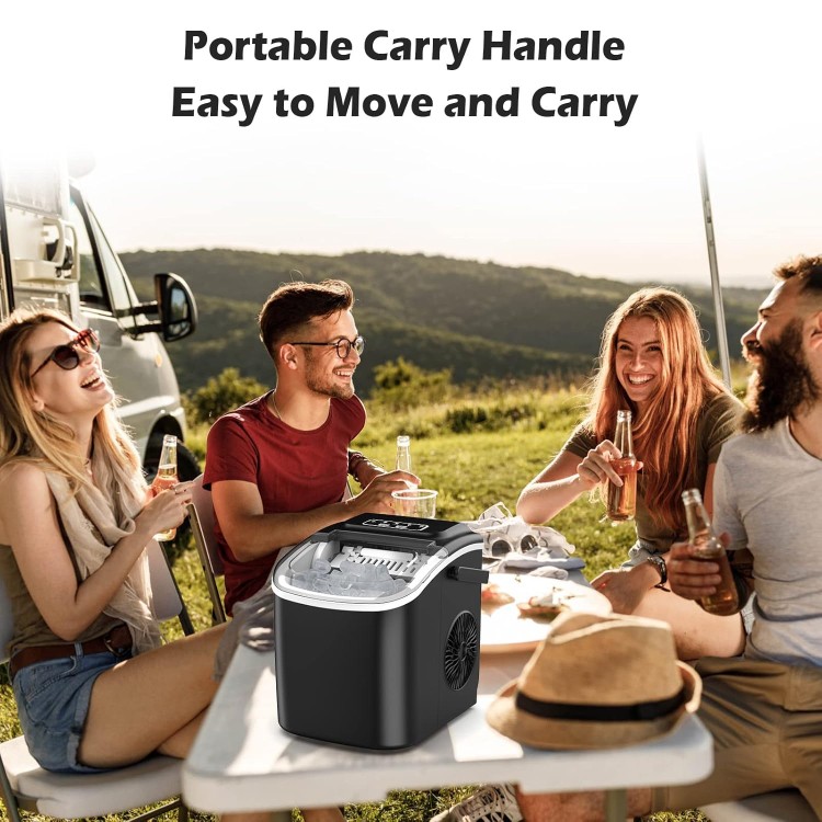 Countertop Ice Maker, Portable Ice Maker Machine with Carry Handle, Self-Cleaning Ice Makers, 9 Bullet Ice in 6 Mins, 26.5Lbs/24H with Ice Bags and Ice Scoop Basket for Home Bar Camping RV(Black)