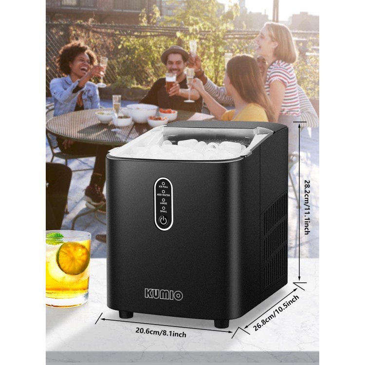 KUMIO Ice Makers Countertop, Portable Ice Maker with Self-Cleaning, 8 Cubes/9 Mins, 26.5Lbs/24Hrs, Ice Machine with Scoop and Basket, 2 Sizes of Bullet Ice for Home Office Bar Party