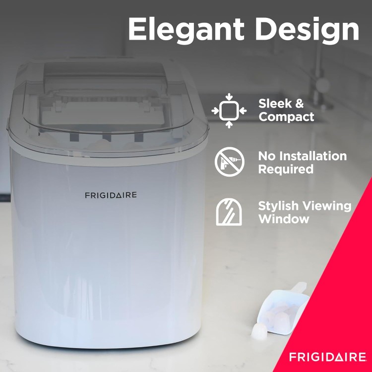 Frigidaire Ice Maker EFIC189, Countertop Ice Maker with Transparent Window, Bullet Ice Maker, 26 lbs. Capacity per day, Small Ice Maker Machine – 11.6D x 8.7W x 11.4H, Silver (Packaging May Vary)