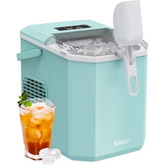 Silonn Ice Maker Countertop, Portable Ice Machine with Carry Handle, Self-Cleaning Ice Makers with Basket and Scoop, 9 Cubes in 6 Mins, 26 lbs per Day, Ideal for Home, Kitchen, Camping, RV