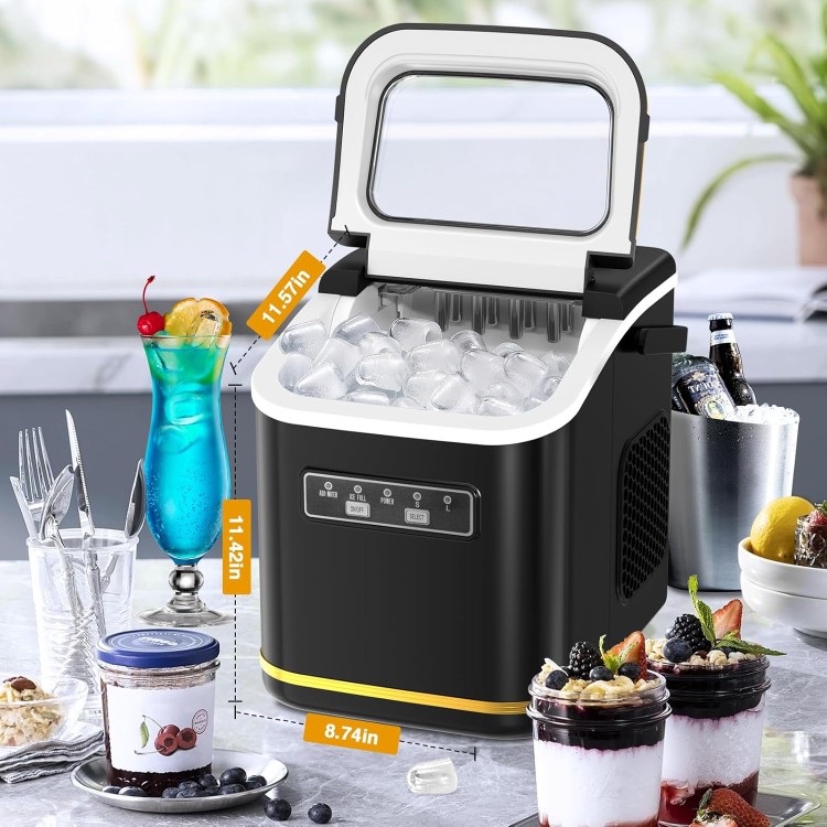 Countertop Ice Maker, Portable Bullet Ice Machine Self-Cleaning with Ice Scoop and Basket,9 Cubes in 6 Mins, 26.5lbs/24h,2 Sizes of Ice Cube for Home Kitchen Office Bar Party