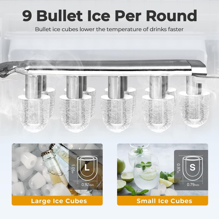 Countertop Ice Maker, Portable Bullet Ice Machine Self-Cleaning with Ice Scoop and Basket,9 Cubes in 6 Mins, 26.5lbs/24h,2 Sizes of Ice Cube for Home Kitchen Office Bar Party