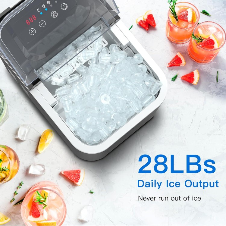 Ice Makers Countertop with Reservation, 28LBs/24H, 9 Ice Cubes Ready in 6 Mins, Self-Cleaning Ice Maker Machine with Basket and Scoop for Home, Kitchen, Camping, RV, Stainless Steel