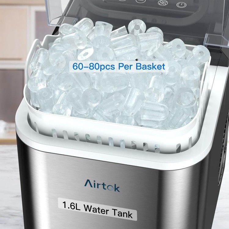 Ice Makers Countertop with Reservation, 28LBs/24H, 9 Ice Cubes Ready in 6 Mins, Self-Cleaning Ice Maker Machine with Basket and Scoop for Home, Kitchen, Camping, RV, Stainless Steel