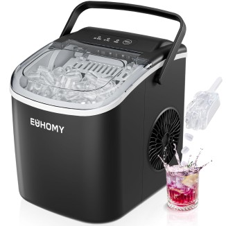 EUHOMY Countertop Ice Maker Machine with Handle, 26lbs in 24Hrs, 9 Ice Cubes Ready in 6 Mins, Auto-Cleaning Portable Ice Maker with Basket and Scoop, for Home/Kitchen/Camping/RV. (Black)