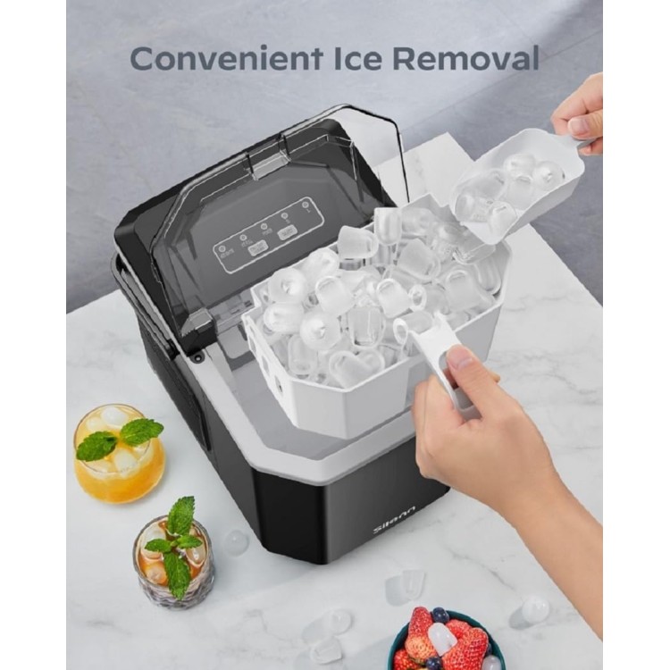 Silonn Ice Maker Countertop, Portable Ice Machine with Carry Handle, Self-Cleaning Ice Makers with Basket and Scoop, 9 Cubes in 6 Mins, 26 lbs per Day, Ideal for Home, Kitchen, Camping, RV