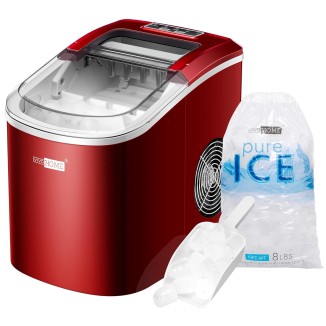 VIVOHOME Electric Portable Compact Countertop Automatic Ice Cube Maker Machine with Hand Scoop 10 Ice Bags and Self Cleaning Function 27lbs/Day Red