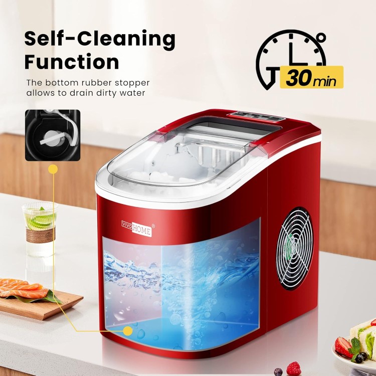 VIVOHOME Electric Portable Compact Countertop Automatic Ice Cube Maker Machine with Hand Scoop 10 Ice Bags and Self Cleaning Function 27lbs/Day Red