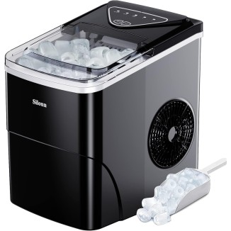 Silonn Ice Maker Countertop, 9 Cubes Ready in 6 Mins, 26lbs in 24Hrs, Self-Cleaning Ice Machine with Ice Scoop and Basket, 2 Sizes of Bullet Ice for Home Kitchen Office Bar Party