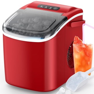 FREE VILLAGE Ice Maker Countertop, 9 Ice Cubes in 6 Mins, 26.5Lbs/Day, Portable Ice Maker Machine with Self-Cleaning, Carry Handle, Ice Scoop & Basket, Ideal for Home Kitchen Office Bar Party