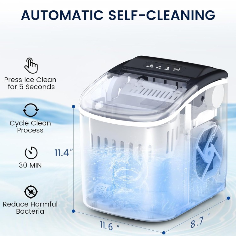 Joy Pebble Stainless Steel Ice Maker Countertop, 26Lbs/24H, 9 Cubes Ready in 6-8 Mins, Self-Cleaning Portable Ice Maker with Handle, for Home/Office/Bar (Silver)