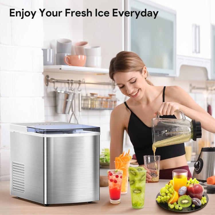 Ice Maker Machine for Countertop, Freezimer 33 lbs/24Hrs, 9 Cubes Ready in 6 Mins Self-Cleaning Electric Ice Machine with Ice Scoop and Basket for Home Kitchen Bar Party - Silver