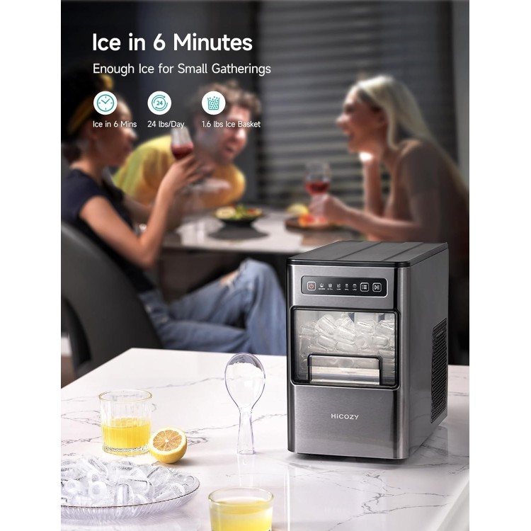 HiCOZY Ice Maker Countertop,Ice in 6 Mins, 24 lbs/Day, Portable & Compact Gift with Self-Cleaning,for Apartment/Under Cabinet/Kitchen/Office/Camping/RV/Home Bar