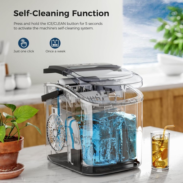 AGLUCKY Ice Makers Countertop with Handle,26.5Lbs/24H,9 Cubes in 6 Mins,2 Sizes of Bullet Ice,Portable Ice Maker Machine with Self-Cleaning,Perfect for Home Kitchen(Black)