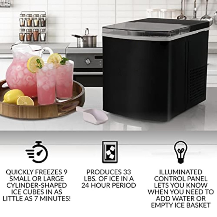 Ice Makers Countertop, Portable Ice Maker Machine Countertop, 9 Ice Cubes Ready in 8 Mins, Self-Cleaning Ice Machine with Ice Scoop and Basket for Home Office Bar Party