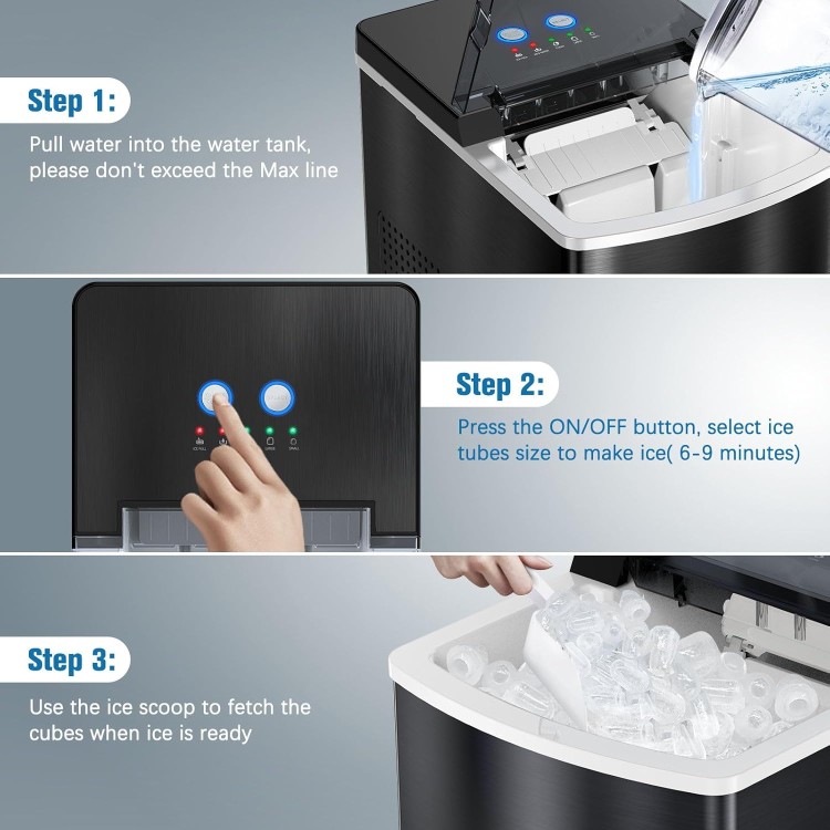 Ice Makers Countertop, Portable Ice Maker Machine Countertop, 9 Ice Cubes Ready in 8 Mins, Self-Cleaning Ice Machine with Ice Scoop and Basket for Home Office Bar Party