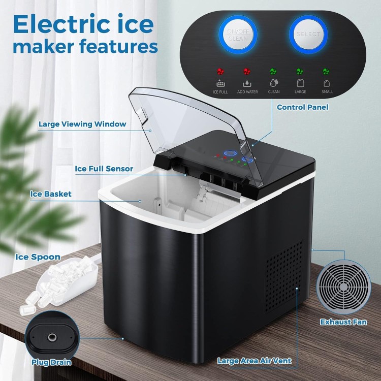 Ice Makers Countertop, Portable Ice Maker Machine Countertop, 9 Ice Cubes Ready in 8 Mins, Self-Cleaning Ice Machine with Ice Scoop and Basket for Home Office Bar Party