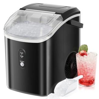 Nugget Countertop Ice Maker with Soft Chewable Pellet Ice,Pebble Portable Ice Machine with Ice Scoop, 34lbs in 24 Hours, Self-Cleaning, Sonic Ice, One-Click Operation, for Kitchen,Office Black