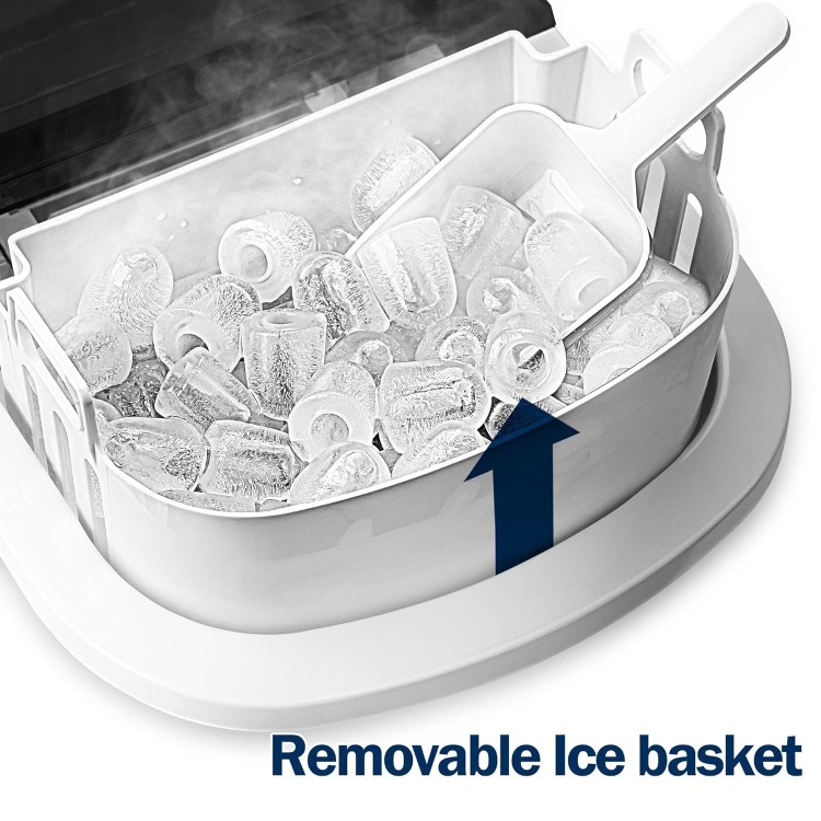 EUHOMY Ice Maker Machine Countertop, 26 lbs in 24 Hours, 9 Cubes Ready in 8 Mins, Electric ice maker and Compact potable ice maker with Ice Scoop and Basket. Perfect for Home/Kitchen/Office.(Sliver)