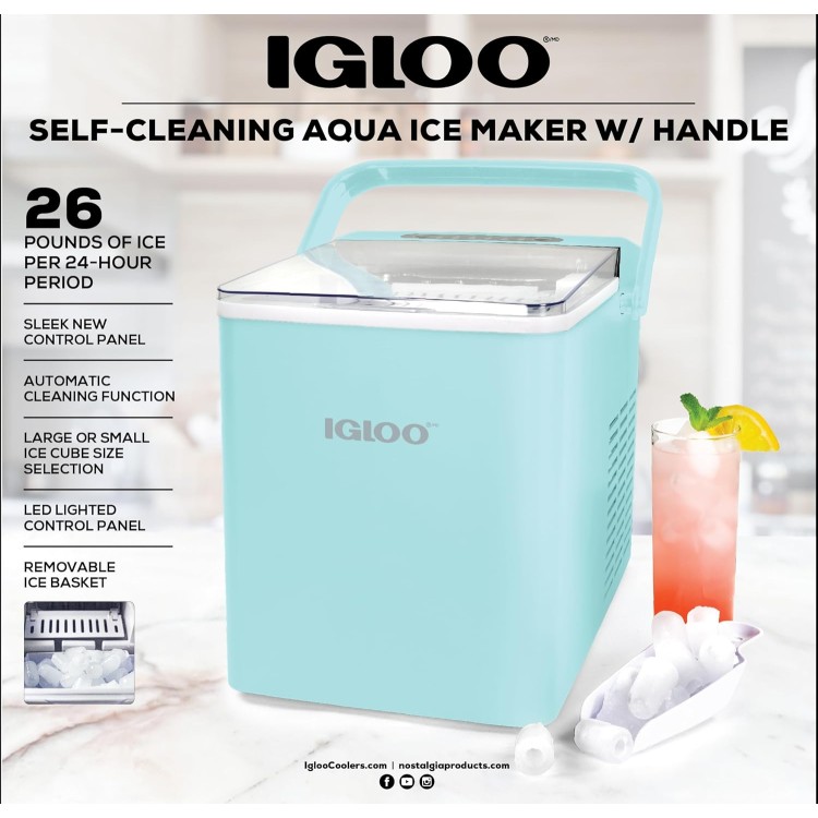 Igloo Automatic Self-Cleaning Portable Electric Countertop Ice Maker Machine With Handle, 26 Pounds in 24 Hours, 9 Ice Cubes Ready in 7 minutes, With Ice Scoop and Basket