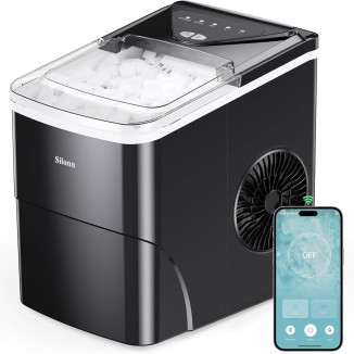 Silonn Smart Countertop Ice Maker - Compact Ice Maker with App Control, 9 Cubes in 6 Mins, 26 lbs per Day, 2 Ice Cube Sizes, Portable Ice Maker with Self-Cleaning for Kitchen/Office