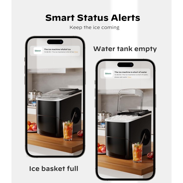 Silonn Smart Countertop Ice Maker - Compact Ice Maker with App Control, 9 Cubes in 6 Mins, 26 lbs per Day, 2 Ice Cube Sizes, Portable Ice Maker with Self-Cleaning for Kitchen/Office