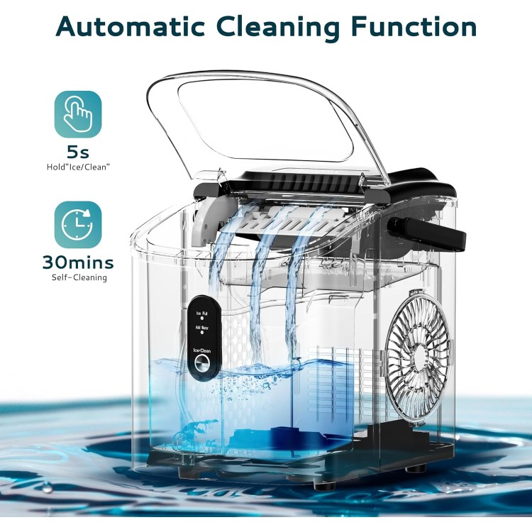 EUHOMY Countertop Ice Maker Machine with Handle, 26.3lbs Per Day, 9 Cubes in 6 Mins, Auto-Cleaning Portable Ice Maker with Basket and Scoop, for Home/Kitchen/Camping/RV (Silver)