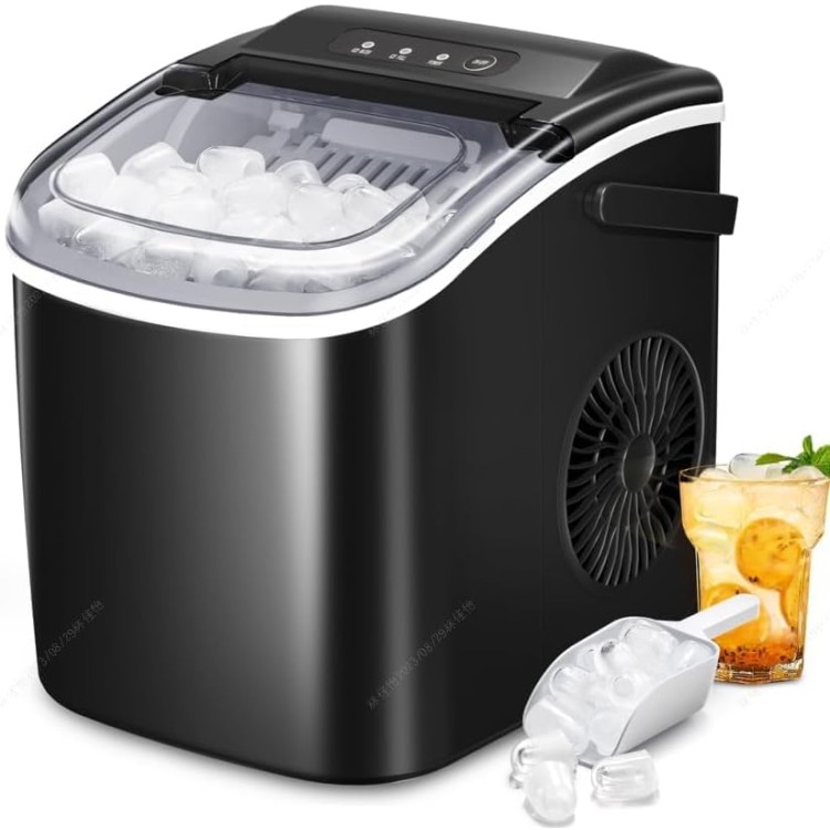 Kismile Ice Makers Countertop,Portable Ice Maker Machine with Handle,26Lbs/24H,9 Bullet Ice Ready in 6 Mins,Self-Cleaning Ice Maker with Ice Scoop and Basket for Home Office Kitchen (Black)