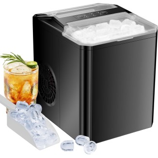 Sweetcrispy Countertop Ice Maker, Portable Ice Machine Self-Cleaning, 9 Cubes in 6 Mins, 26 lbs/24Hrs, 2 Sizes of Bullet Ice for Home Party Office, Black