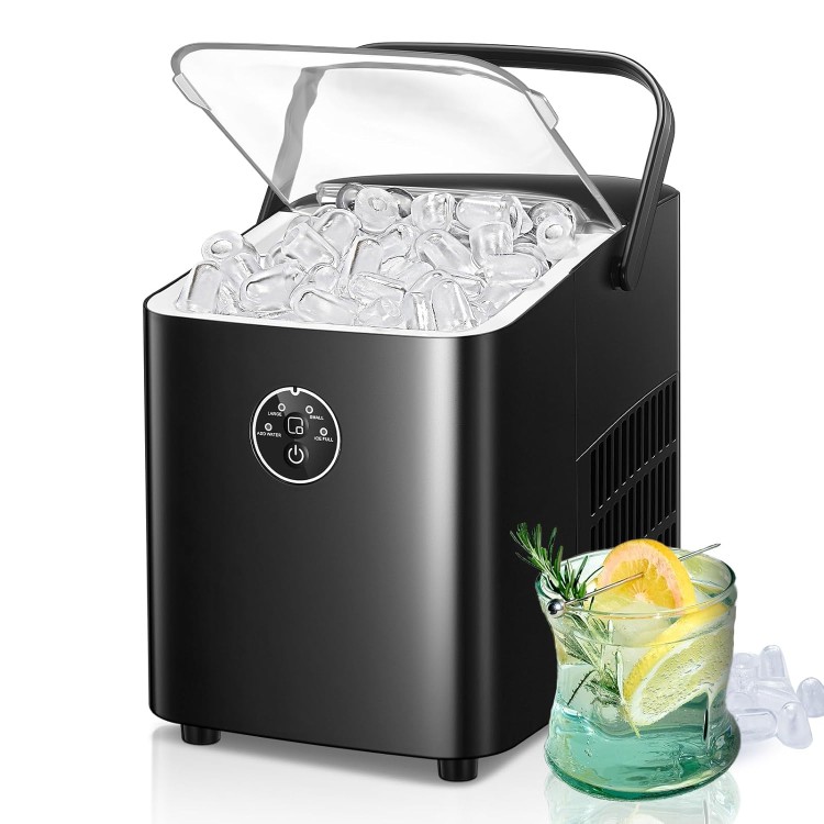 Countertop Ice Maker with Handle, 28lbs in 24H, 2 Sizes of Bullet Ice, Portable Ice Maker Self-Cleaning, Ice Ready in 6 Mins, Ice Scoop & Basket, Ice Maker Machine for Home/Kitchen/Camping/RV