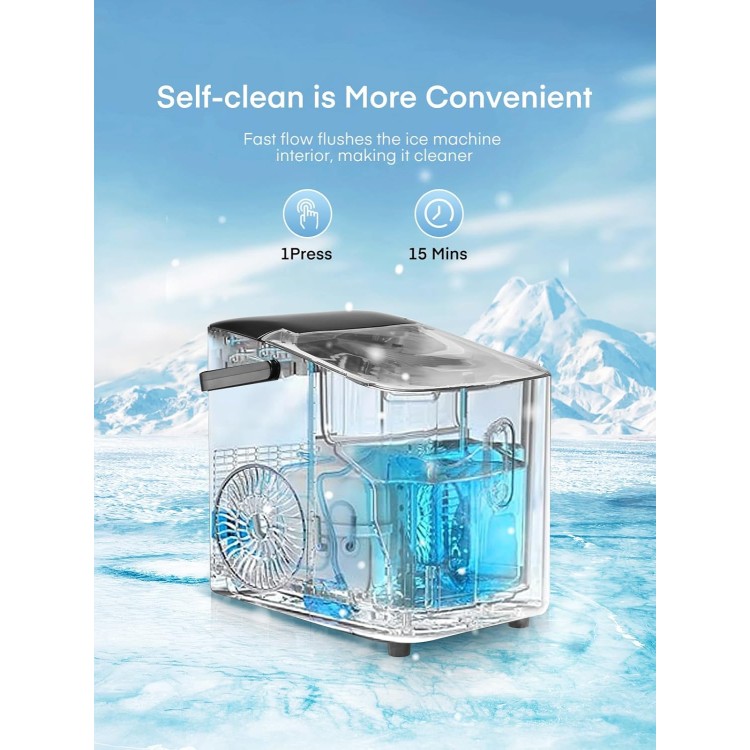 Countertop Ice Maker with Handle, 28lbs in 24H, 2 Sizes of Bullet Ice, Portable Ice Maker Self-Cleaning, Ice Ready in 6 Mins, Ice Scoop & Basket, Ice Maker Machine for Home/Kitchen/Camping/RV