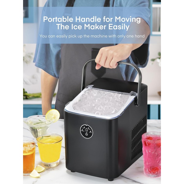 Countertop Ice Maker with Handle, 28lbs in 24H, 2 Sizes of Bullet Ice, Portable Ice Maker Self-Cleaning, Ice Ready in 6 Mins, Ice Scoop & Basket, Ice Maker Machine for Home/Kitchen/Camping/RV