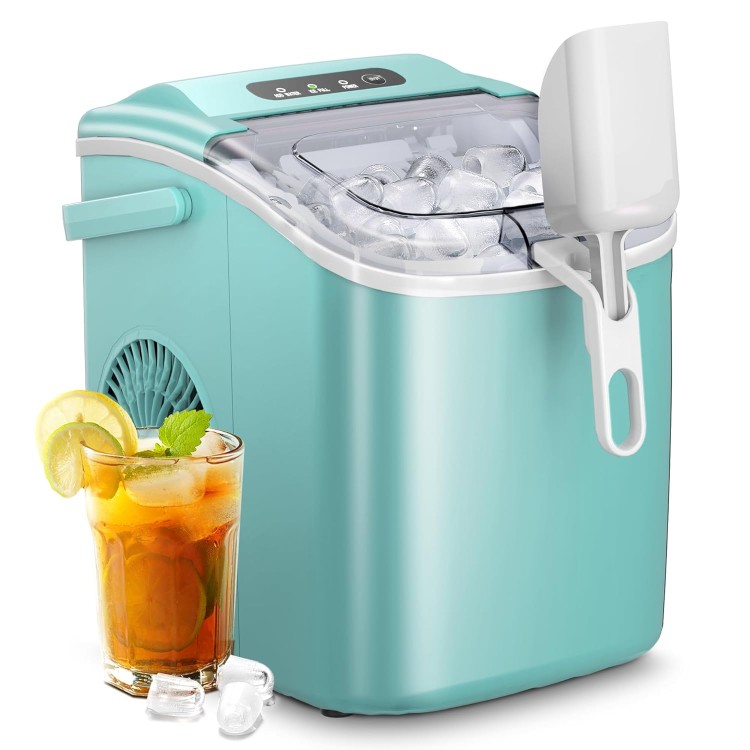 AGLUCKY Ice Makers Countertop,Portable Ice Maker Machine with Handle,Self-Cleaning Ice Maker, 27Lbs/24H, 9 Ice Cubes Ready in 6 Mins, with Ice Scoop and Basket, for Home/Office/Kitchen (Green)