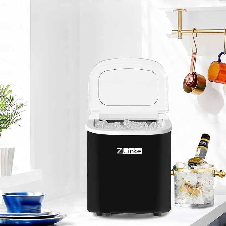 Countertop Ice Maker, Ice Maker Machine 6 Mins 9 Bullet Ice, 26.5lbs/24Hrs, Portable Ice Maker Machine with Self-Cleaning, Ice Scoop, and Basket (Black)