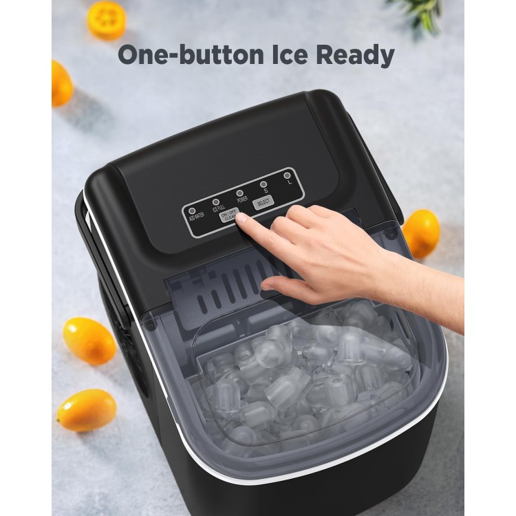 Silonn Countertop Ice Maker, 9 Cubes Ready in 6 Mins, 26lbs in 24Hrs, Self-Cleaning Ice Machine with Ice Scoop and Basket, 2 Sizes of Bullet Ice for Home Kitchen Office Bar Party, Black