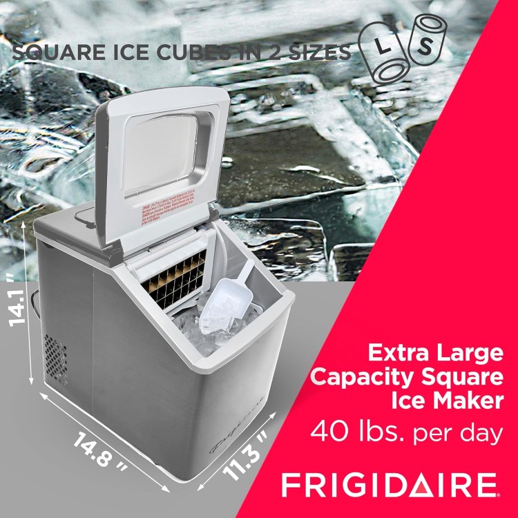 FRIGIDAIRE EFIC452-SS 40 Lbs Extra Large Clear Maker, Stainless Steel, Makes Square Ice