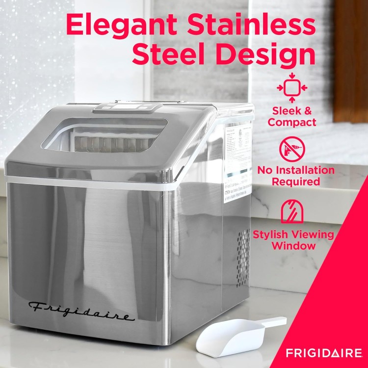 FRIGIDAIRE EFIC452-SS 40 Lbs Extra Large Clear Maker, Stainless Steel, Makes Square Ice