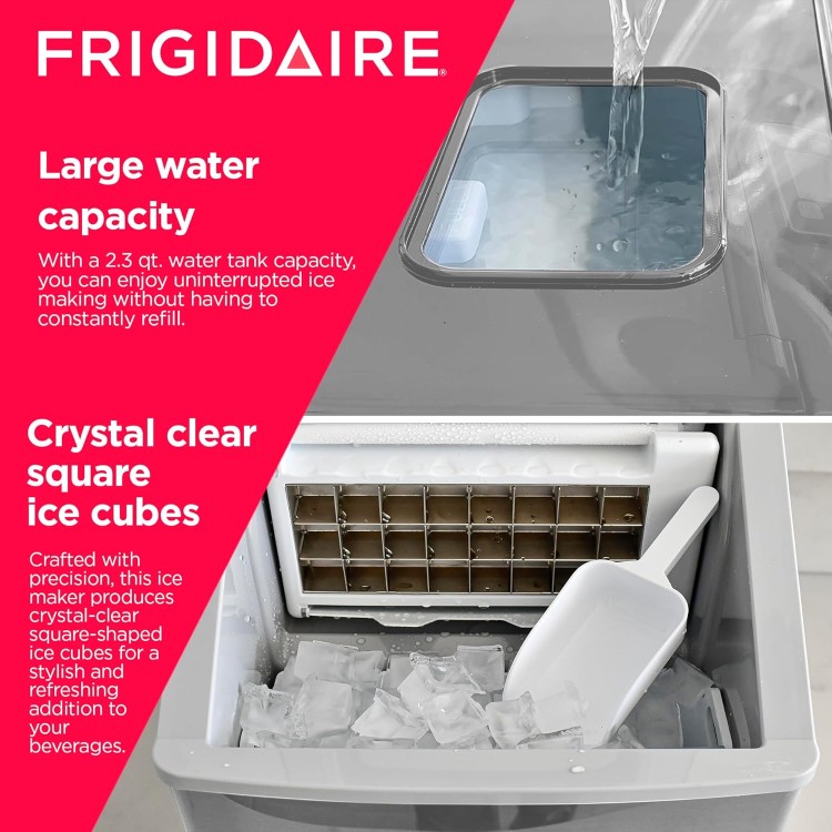 FRIGIDAIRE EFIC452-SS 40 Lbs Extra Large Clear Maker, Stainless Steel, Makes Square Ice